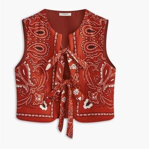 Commense Red Paisley Tie-Front Tank Top